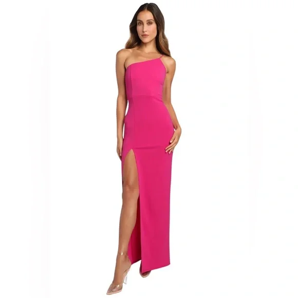 knee length dresses for ladies Deanna One-Shoulder Ruffle Maxi Dress Hot Pink main image 0